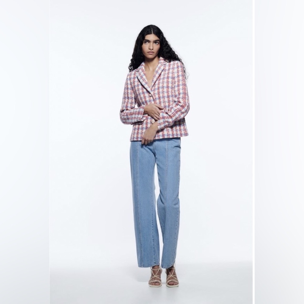 Zara Pearl Button Textured Jacket